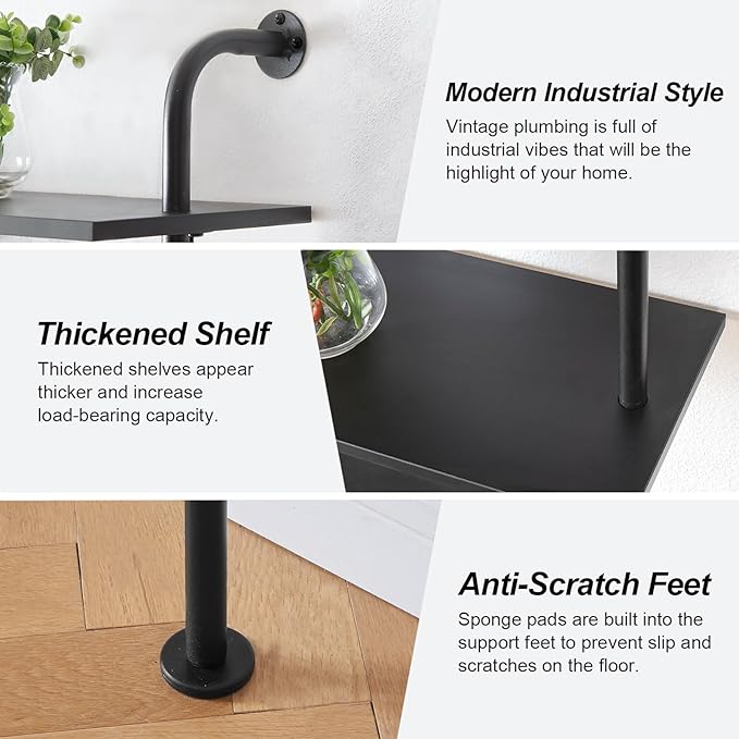 HOMBAZAAR Bookshelf,10-Tier L Shaped, Industrial Double Wide Wall Mount, Modern Bookcase with Metal Frame and Wood, Industrial Corner Pipe Shelf for Living Room and Office, Black - LeafyLoom