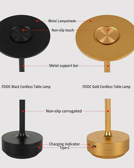 Cordless Table Lamps Rechargeable,Table Light USB Touch Bedside Battery Powered Table Lamp LED Portable Patio/Dining Table/bar 3-Level Brightnes [Burnished Gold] - LeafyLoom