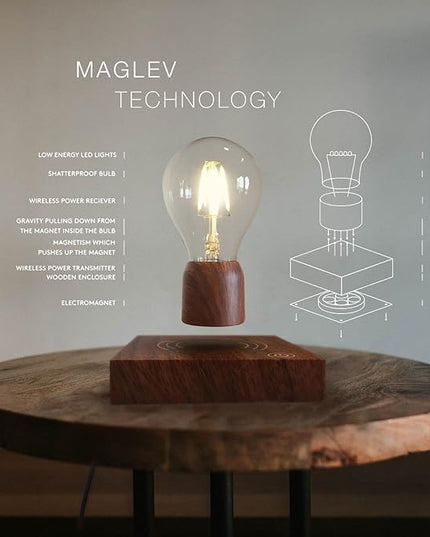 Magnetic Levitating Floating Wireless LED Light Bulb Desk Lamp for Unique Gifts, Room Night Light, Home Office Decor Tech Toys - LeafyLoom