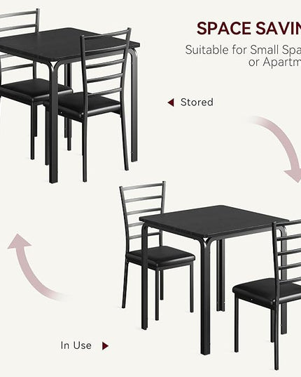 IDEALHOUSE Dining Table for 2, Small Table and Chairs Set of 2, Dinette Set for 2, Square Dinner Table Set, 3 Piece Kitchen & Dining Room Sets for Small Space (Black, Dining Table with 2Chairs) - LeafyLoom