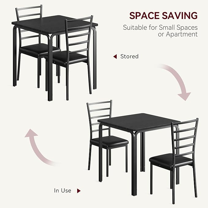 IDEALHOUSE Dining Table for 2, Small Table and Chairs Set of 2, Dinette Set for 2, Square Dinner Table Set, 3 Piece Kitchen & Dining Room Sets for Small Space (Black, Dining Table with 2Chairs) - LeafyLoom