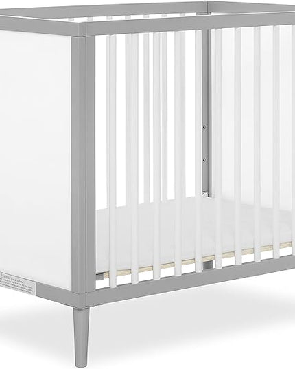 Lucas Mini Modern Crib with Rounded Spindles & Sunset 3” Extra Firm Fiber Crib Mattress, Greenguard Gold Certified, Waterproof Vinyl Cover, Baby Mattresses for Cribs - LeafyLoom