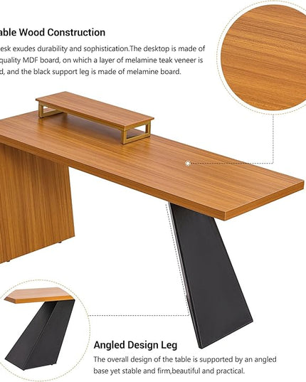 NicBex Laik-DW-00035-DX Desks, 62.99" W x 23.22" D x 29.52" H, Teak - LeafyLoom
