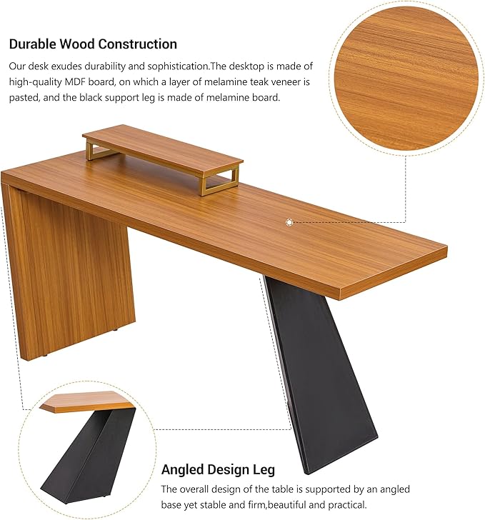 NicBex Laik-DW-00035-DX Desks, 62.99" W x 23.22" D x 29.52" H, Teak - LeafyLoom