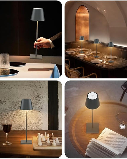 2 Packs LED CordlessTable Lamp, Rechargeable Battery Desk lamp 5500mAh Battery Operated Stepless Dimming Modern Portable Table Light for Restaurant/Table/Bedroom/Outdoor IP54 Waterproof (Anthracite) - LeafyLoom