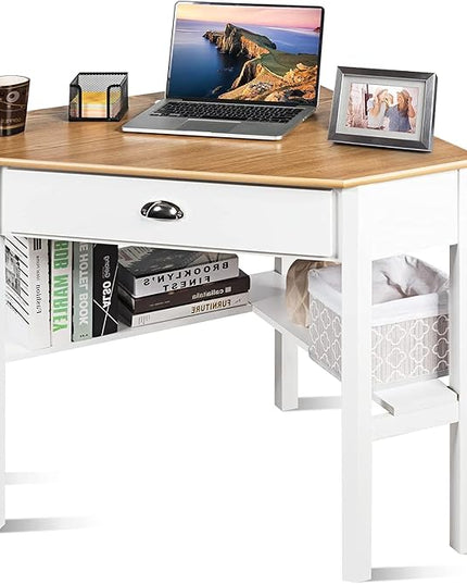 Corner Desk, Natural & White - LeafyLoom