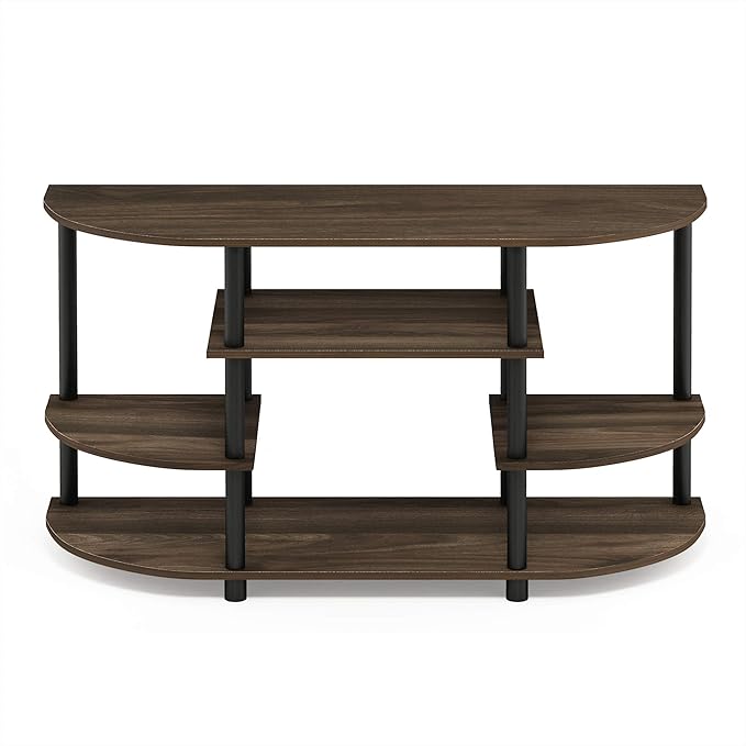 Furinno JAYA Simple Design Corner TV Stand, Columbia Walnut/Black - LeafyLoom