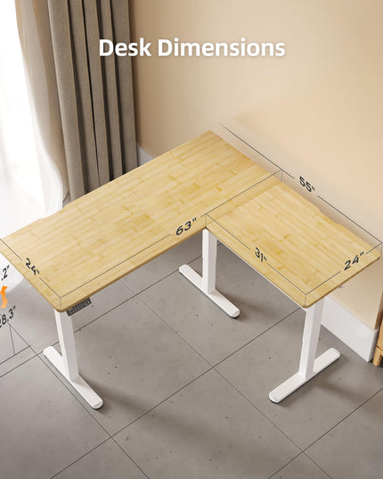 Claiks L Shaped Standing Desk Adjustable Height, Dual Motor Electric Corner Standing Desk, 63x55 inch Sit Stand up Desk with Splice Board, White LeafyLoom