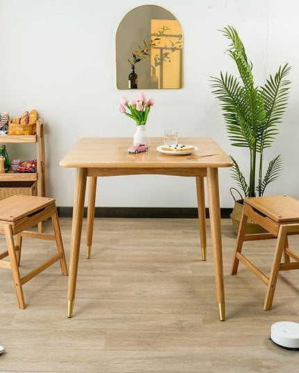 Dining Table, Solid Wood Square Dining Table for Small Space with Copper Decor, Mid Century Kitchen Tables for Island, Modern Oak Wooden Tables, 31.5”D x 31.5" W x 29.5" H (Natural Table Only) - LeafyLoom
