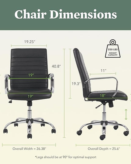 Sadie Executive Computer Chair- Fixed Arm for Office Desk, Black Leather with Chrome Accents (HVST511) - LeafyLoom