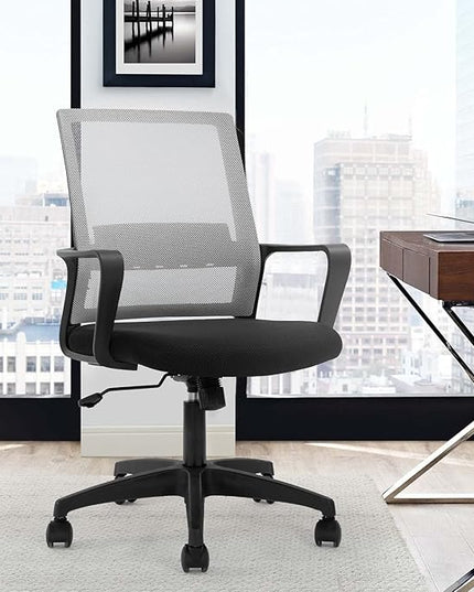 Office Chair Ergonomic Desk Task Chair Mesh Computer Chair Mid-Back Mesh Home Office Swivel Chair Modern Executive Chair with Wheels Armrests Lumbar Support (Grey) - LeafyLoom