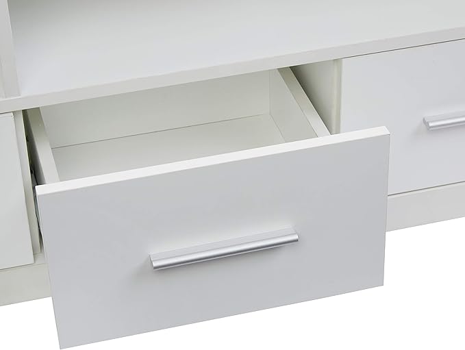 Rockpoint Cosmopolitan 60-Inch TV Stand Media Console with Metal Legs, Snow White - LeafyLoom