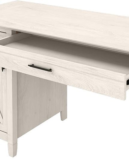 Bush Furniture Key West Computer Desk with Storage | Farmhouse PC Table for Home Office in Linen White Oak | 54W x 24D - LeafyLoom