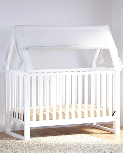 Storkcraft Orchard 5-in-1 Convertible Crib (White) – GREENGUARD Gold Certified, Canopy Style Baby Crib, Converts from Crib to Toddler Bed, Daybed and Full-Size Bed, Fits Standard Crib Mattress - LeafyLoom