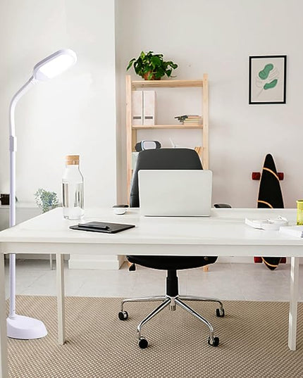 LED Floor Lamp,15W 1200 Lumen Bright Reading Floor Lamp with 5 Color Temperatures,Stepless Dimmer,30 Mins Timer,Remote & Touch Control for Living Room,Bedroom & Office,White - LeafyLoom