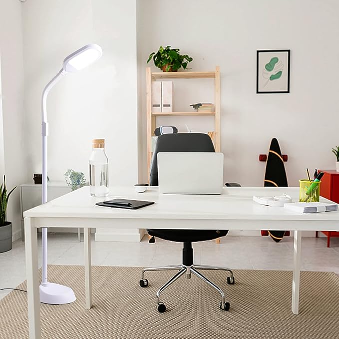 LED Floor Lamp,15W 1200 Lumen Bright Reading Floor Lamp with 5 Color Temperatures,Stepless Dimmer,30 Mins Timer,Remote & Touch Control for Living Room,Bedroom & Office,White - LeafyLoom