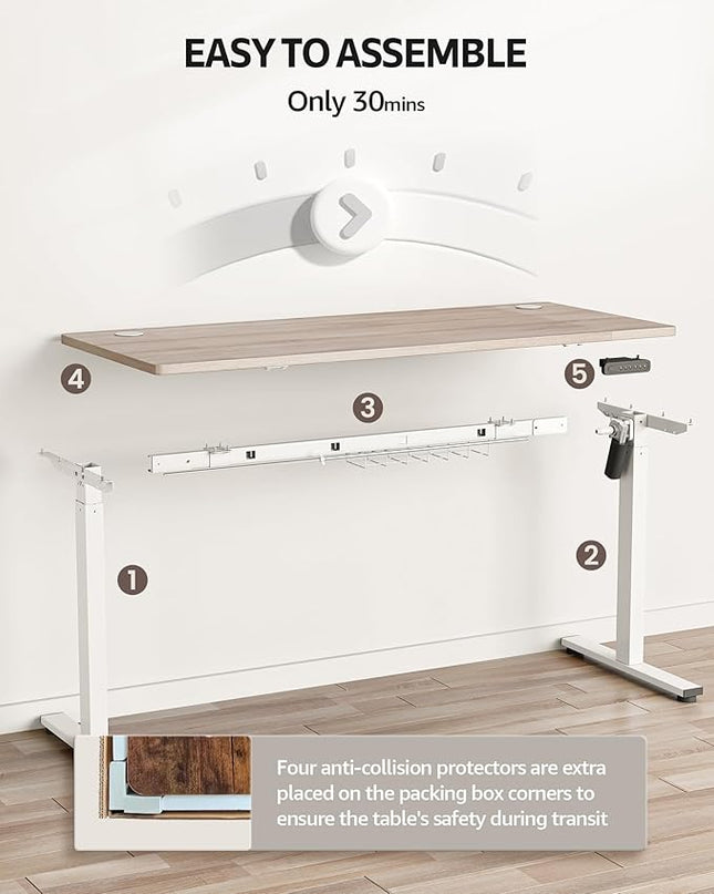 Electric Standing Desk Adjustable - 63 x 24 Inch Sit Stand up Desk with Cable Management - 3 Memory Preset Adjustable Height Desk Computer Home Office Desk - LeafyLoom