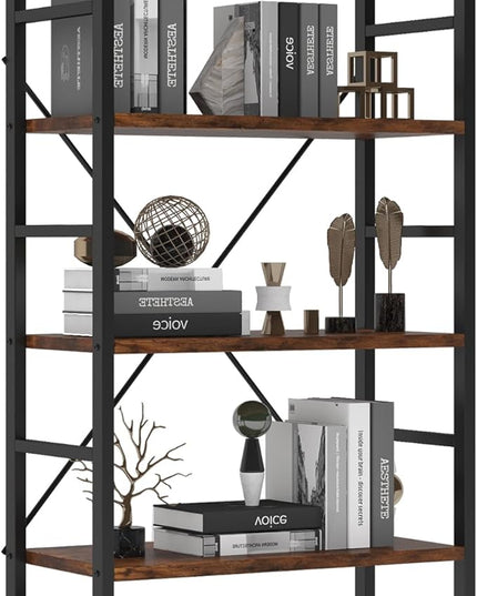 COTUBLR 5 Tier Bookshelf 24 Inch Bookcase Book Shelf Organizer Modern Tall Bookshelf Book Case Ladder Bookshelves Book Storage for Bedroom, Living Room, Home Office, Kitchen (Vintage) - LeafyLoom