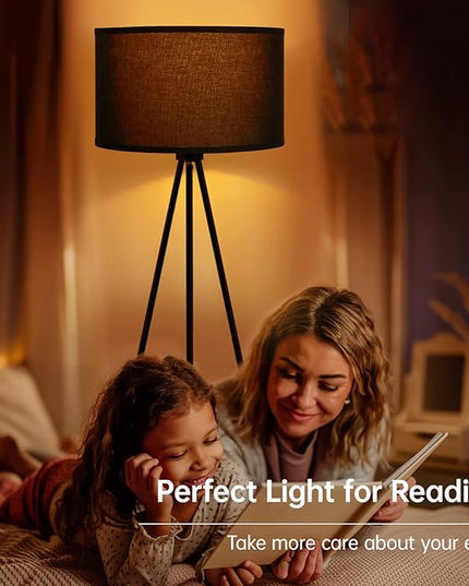 BoostArea Floor Lamp for Living Room, Tripod Floor Lamp, 15W LED Bulb, 3 Levels Dimmable Brightness, Black Linen Lamp Shade, Mid Century Standing Lamp for Living Room, Bedroom, Study Room and Office - LeafyLoom