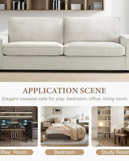 EASELAND Sofa Couch, 88" Chenille Loveseat for Living Room, 3 Seater Lounge Sofa for Bedroom with Removable Back and Seat Cushions, Modern Deep Seat Comfy Couch with Solid Wood Legs and Armrest(Beige) - LeafyLoom