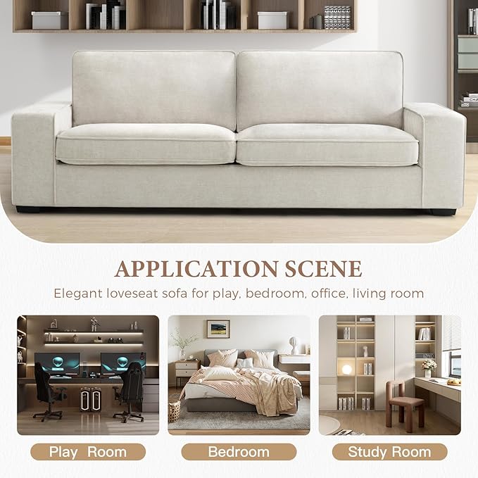 EASELAND Sofa Couch, 88" Chenille Loveseat for Living Room, 3 Seater Lounge Sofa for Bedroom with Removable Back and Seat Cushions, Modern Deep Seat Comfy Couch with Solid Wood Legs and Armrest(Beige) - LeafyLoom