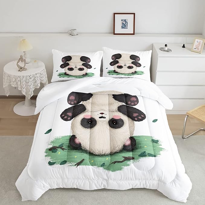 CVHOUSE Panda Bedding Set,Panda Comforter King,Cute Panda Comforter Set for Girls Kids Teens,Kawaii Panda Quilt Set with 1 Comforter and 2 Pillow Cases- 3 Piece - LeafyLoom