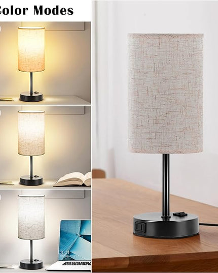 ZJOJO Table Lamp for Bedroom, Bedside Table Lamps Set of 2, Small Lamp with 3 Way Dimmable Desk Lamp Using Rocker Switch, Nightstand Lamp with AC Outlets for Living Room Home Decor - LeafyLoom