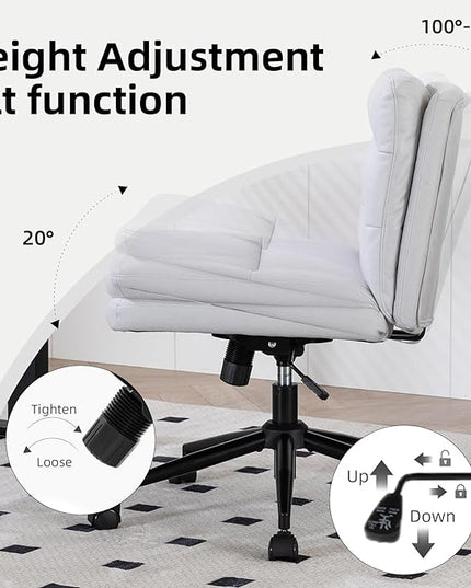 Armless Office Chair with Wheels Wide Desk Chair Leather Mid Back Accent Chair Padded Swivel Vanity Chair for Girl Women Computer Task Chair for Home Office (Suede Fabric, Light Grey) - LeafyLoom