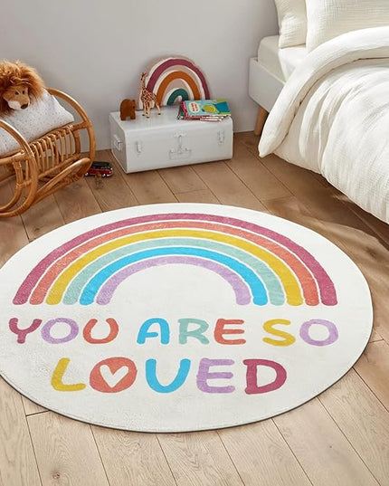Topotdor Rainbow Round Rug for Girls Bedroom,Colorful Boho Decor Nursery Area Rug,Ultra Soft Machine Washable Kids Play Mat,47" Round - LeafyLoom