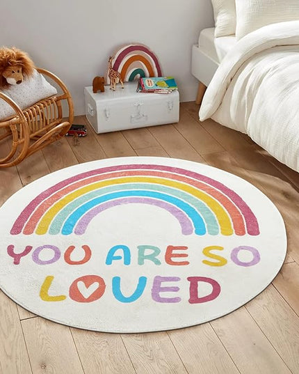 Topotdor Rainbow Round Rug for Girls Bedroom,Colorful Boho Decor Nursery Area Rug,Ultra Soft Machine Washable Kids Play Mat,63" Round - LeafyLoom