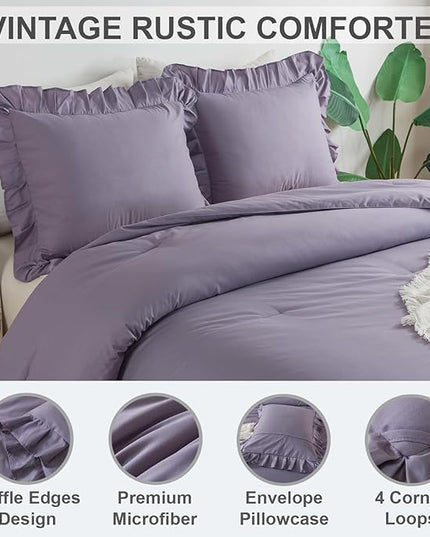 Andency Grayish Purple Ruffle Comforter Set Twin, 2 Pieces Kids Comforter Set Twin(66x90Inch), Lightweight Soft Shabby Chic Bedding Comforter Sets All Season Bed Set for bedrooms - LeafyLoom