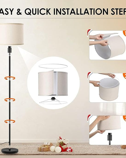 BoostArea Floor Lamps for Living Room Bedroom, 9W Modern Standing Lamp with 3 Color Temperature, Simple Floor Lamp, Beige Linen Shade, On/Off Foot Switch, Tall Pole Lamp for Office, Classroom, Den - LeafyLoom