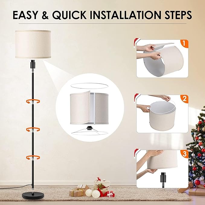 BoostArea Floor Lamps for Living Room Bedroom, 9W Modern Standing Lamp with 3 Color Temperature, Simple Floor Lamp, Beige Linen Shade, On/Off Foot Switch, Tall Pole Lamp for Office, Classroom, Den - LeafyLoom