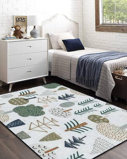 Soft Kids Play Area Rugs 3D Home Woodland Seamless Trendy Forest Texture Abstract Hand Drawn Tree Plush Rugs Non Slip Shaggy Carpets for Kids' Bedroom Classroom Playroom Nursery Décor 5'x8' - LeafyLoom