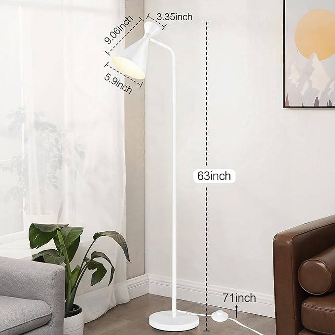 PARTPHONER Floor Lamp for Living Room, Modern Adjustable Metal Heads Standing Lamps, Simple Design White Floor Lamp with Foot Switch for Bedroom, Office, Kids Room, Reading, Working(Bulb Not Included) - LeafyLoom