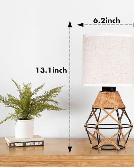 Hamilyeah Boho Table Lamps, Woven Table Lamp for Nightstand with On/Off Switch, Farmhouse Beside Lamp for Bedroom, Industrial Table Lamp for Living Room - LeafyLoom