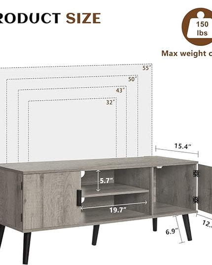 Iwell TV Stand for 55 inch TV, Entertainment Center with Storage and Open Shelf, TV Console, TV Stands for Living Room, Bedroom, Grey - LeafyLoom