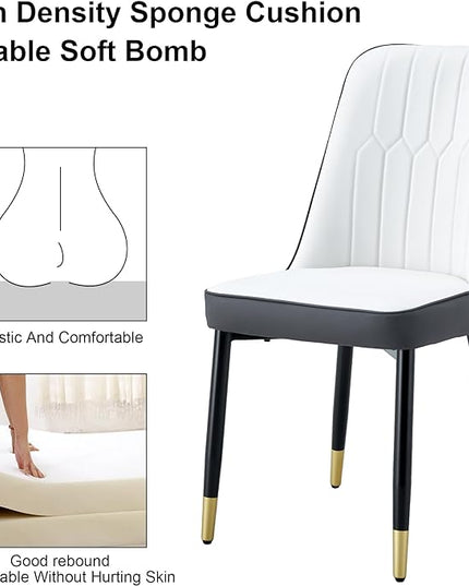 Modern Set of 4, Faux Leather Dining PU Upholstered Kitchen Chair with Black Golden Metal Legs for Home Living Room, Restaurant, 4 Piece, White+gray - LeafyLoom