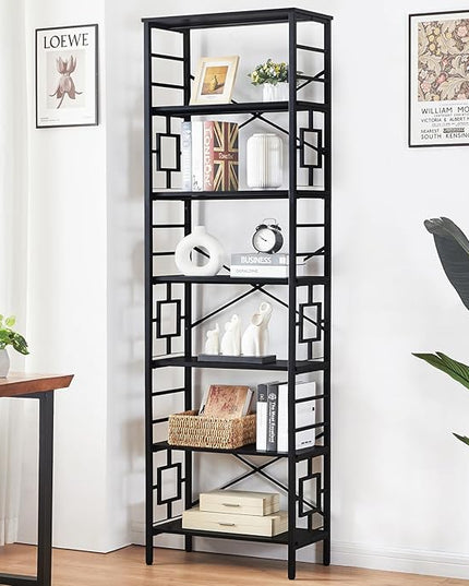 HOMISSUE Bookcase,7-Tier Tall Bookshelf Metal Bookcase and Bookshelves, Free Standing Storage Modern Bookshelf for Home Office Living Room and Bedroom，Black - LeafyLoom