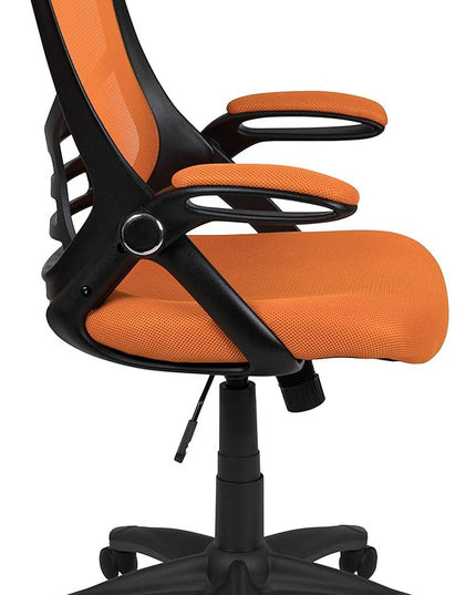 Flash Furniture Porter Mesh High Back Ergonomic Swivel Office Chair with Lumbar Support, Flip-Up Arms, Tilt Lock/Tilt Tension, Height Adjustable, Black/Black Frame - LeafyLoom
