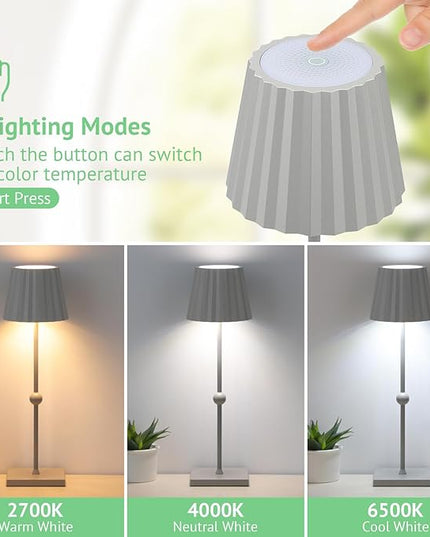 GGOYING Battery Operated Table Lamp,5200mAh Cordless Portable LED Lamp with 3 Temperature, Stepless Dimmable Minimalist Battery LED Night Light Camping(Gray) - LeafyLoom
