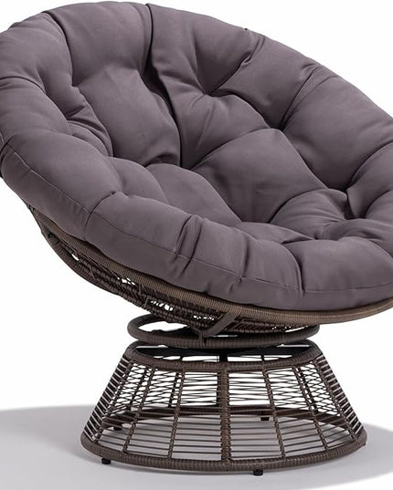 Bme 40" Ergonomic Wicker Papasan Chair with Soft Thick Density Fabric Cushion, Bee-Designed Base, High Capacity Steel Frame, 360 Degree Swivel for Living, Bedroom, Reading Room,... - LeafyLoom