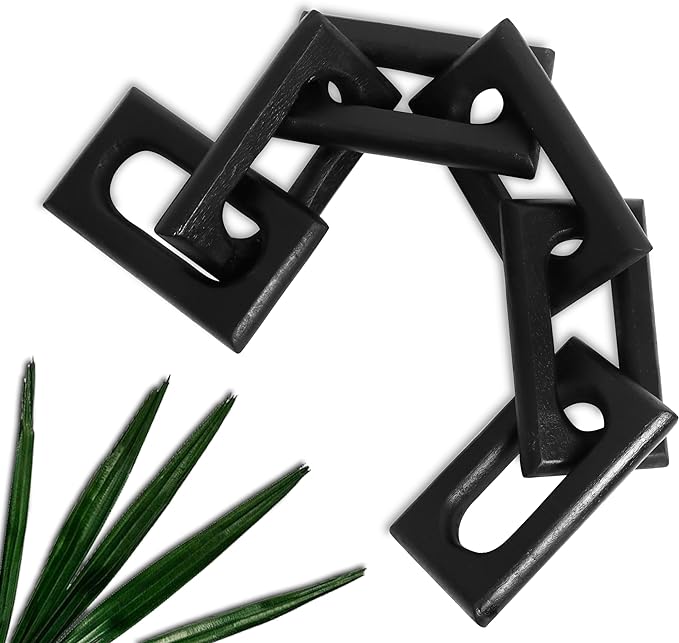 Wood Chain Link Decor Wooden Chain Link for Coffee Table Decor Boho Wood Knot Decor Room Decor or Shelf Decor Wooden Chain Link Decor Farmhouse Decor Rustic Home Decor (Black Chain) - LeafyLoom