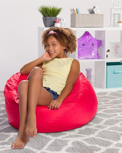 Posh Creations Structured Comfy Seat for Playrooms and Bedrooms, Large Bean Bag Chair, 100in Round Classic Bean Bag, Red - LeafyLoom