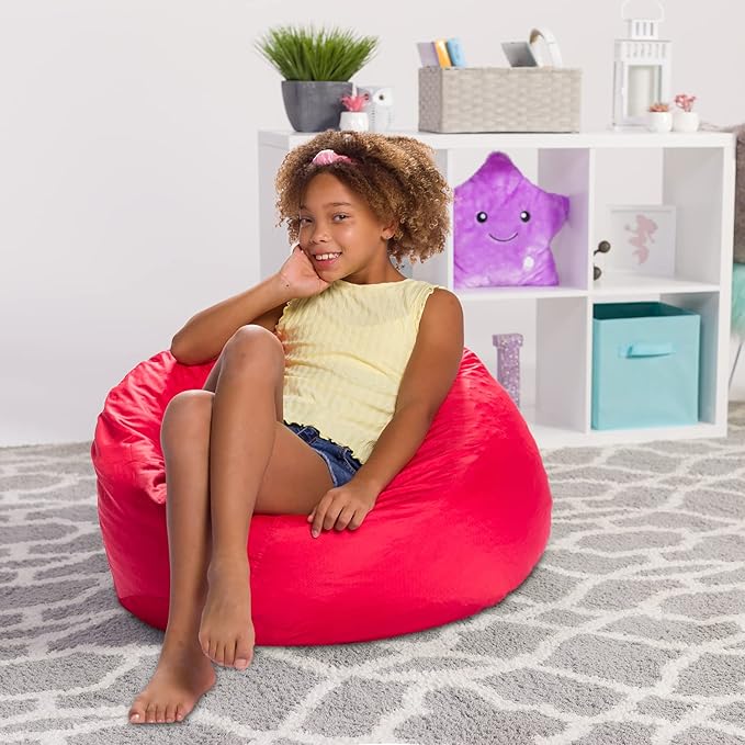 Posh Creations Structured Comfy Seat for Playrooms and Bedrooms, Large Bean Bag Chair, 100in Round Classic Bean Bag, Red - LeafyLoom