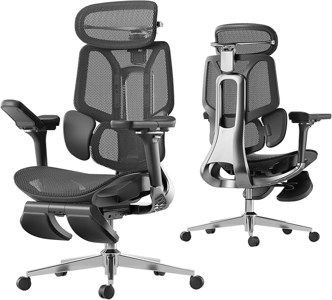 Hbada E3 Ergonomic Office Chair, Big and Tall Office Chair - with 3-Zone Dynamic Lumbar Support, 4D Adjustable Headrest, 6D Adjustable Armrests, Swivel Computer Chair for Home Office, Black - LeafyLoom