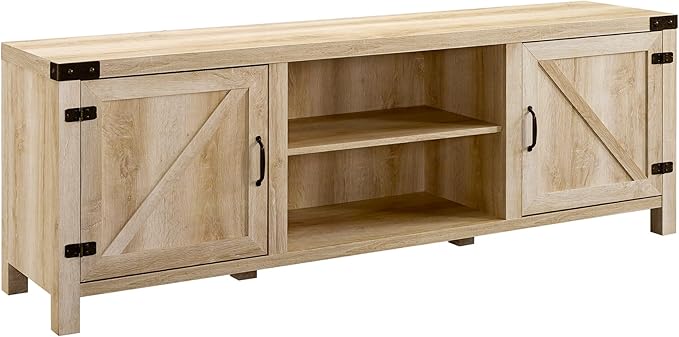 Walker Edison Georgetown Modern Farmhouse Double Barn Door TV Stand for TVs up to 80 Inches, 70 Inch, White Oak, Without Fireplace - LeafyLoom