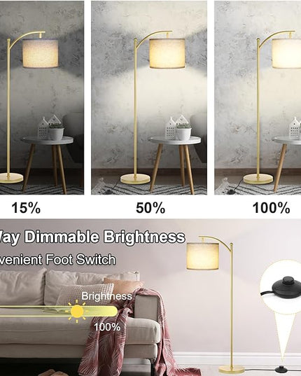 Floor Lamp for Living Room, Dimmable Standing Lamp Tall with Linen Shade Modern Floor Lamps Foot-step Switch Reading Lamp for Living Room Bedroom Office Dining Room, 9W Bulb Included (Gold) - LeafyLoom