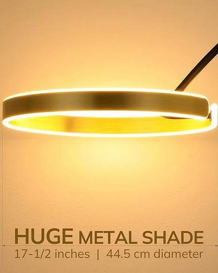 Contemporary 81" Tall LED Overreaching Sofa Arched Floor Lamp with Remote Control - Modern Standing Corner Light, Gold Metal Shade, Real Marble Base - Ideal for Bedrooms and Living Room Décor - LeafyLoom