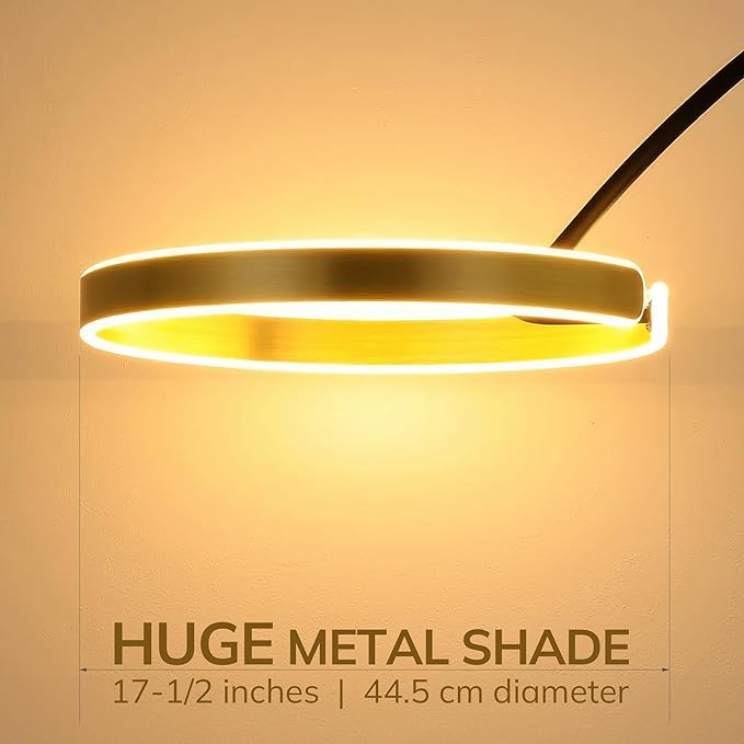 Contemporary 81" Tall LED Overreaching Sofa Arched Floor Lamp with Remote Control - Modern Standing Corner Light, Gold Metal Shade, Real Marble Base - Ideal for Bedrooms and Living Room Décor - LeafyLoom